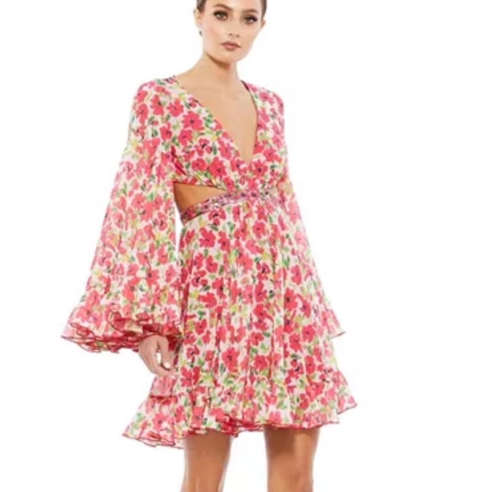 Mac Duggal Lenna Floral Cut Out Mini Dress